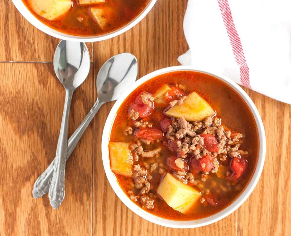 hamburger soup in bowls