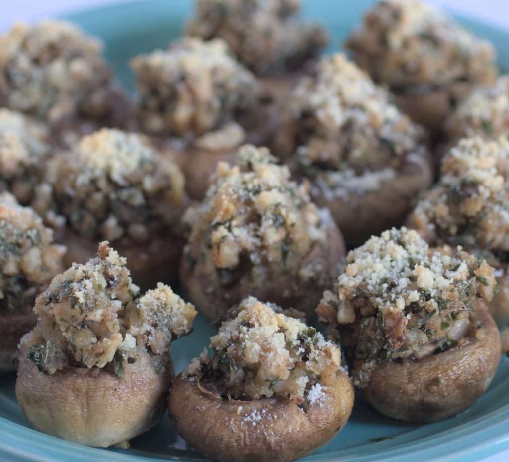 Baked stuffed mushrooms on a plate